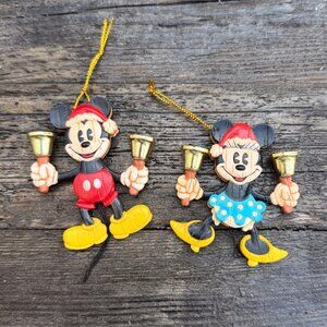 Hallmark Ornament Mickey & Minnie Mouse 2001 & 2002 Bell Ringing Santa Playful